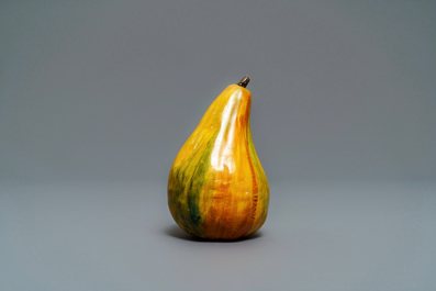 A polychrome Dutch Delft model of a pear, 18th C.